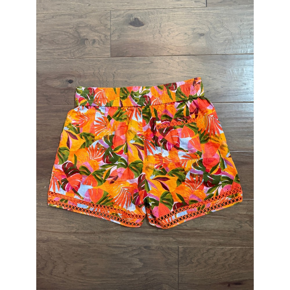 C&C California Women XL Orange Tropical Linen Shorts Boho Eyelet Tassel Trim - Picture 4 of 7